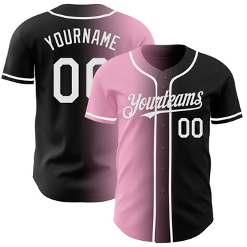 Custom Black White-Light Pink Authentic Gradient Fashion Baseball Jersey