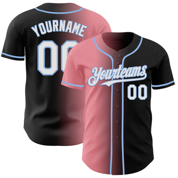 Custom Black White Medium Pink-Light Blue Authentic Gradient Fashion Baseball Jersey
