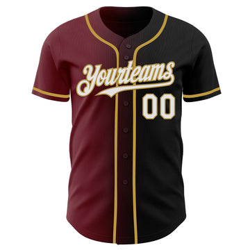 Custom Black White Burgundy-Old Gold Authentic Gradient Fashion Baseball Jersey