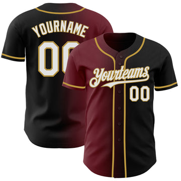 Custom Black White Burgundy-Old Gold Authentic Gradient Fashion Baseball Jersey