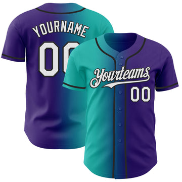 Custom Purple White Aqua-Black Authentic Gradient Fashion Baseball Jersey