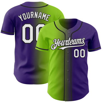 Custom Purple White Neon Green-Black Authentic Gradient Fashion Baseball Jersey