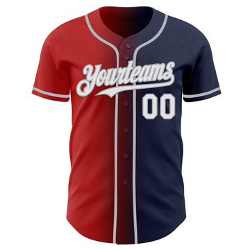 Custom Navy White Red-Gray Authentic Gradient Fashion Baseball Jersey