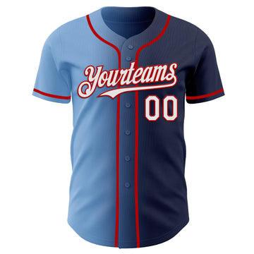 Custom Navy White Light Blue-Red Authentic Gradient Fashion Baseball Jersey