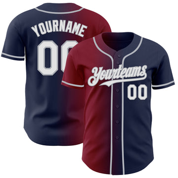 Custom Navy White Crimson-Gray Authentic Gradient Fashion Baseball Jersey