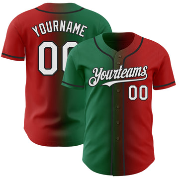 Custom Red White Kelly Green-Black Authentic Gradient Fashion Baseball Jersey