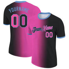 Laden Sie das Bild in den Galerie-Viewer, Custom Black Pink-Light Blue Gradient Fashion Performance T-Shirt