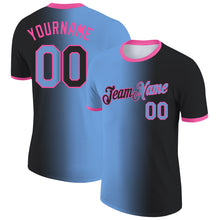 Laden Sie das Bild in den Galerie-Viewer, Custom Black Light Blue-Pink Gradient Fashion Performance T-Shirt