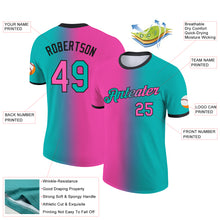 Laden Sie das Bild in den Galerie-Viewer, Custom Aqua Pink-Black Gradient Fashion Performance T-Shirt