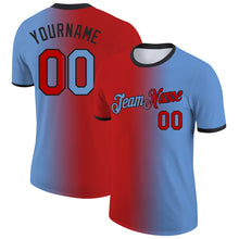 Charger l'image dans la galerie, Custom Light Blue Red-Black Gradient Fashion Performance T-Shirt