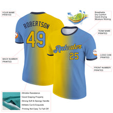 Laden Sie das Bild in den Galerie-Viewer, Custom Light Blue Yellow-Navy Gradient Fashion Performance T-Shirt