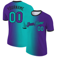 Загрузить изображение в средство просмотра галереи, Custom Purple Aqua-Black Gradient Fashion Performance T-Shirt
