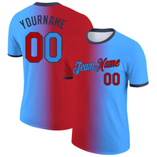 Загрузить изображение в средство просмотра галереи, Custom Powder Blue Red-Navy Gradient Fashion Performance T-Shirt