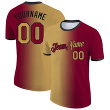 Load image into Gallery viewer, Custom Maroon Old Gold-Black Gradient Fashion Performance T-Shirt