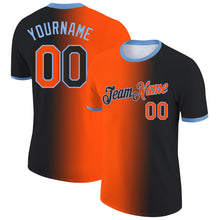 Laden Sie das Bild in den Galerie-Viewer, Custom Black Orange-Light Blue Gradient Fashion Performance T-Shirt