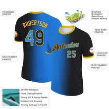 Laden Sie das Bild in den Galerie-Viewer, Custom Black Powder Blue-Gold Gradient Fashion Performance T-Shirt