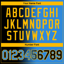 Laden Sie das Bild in den Galerie-Viewer, Custom Black Powder Blue-Gold Gradient Fashion Performance T-Shirt