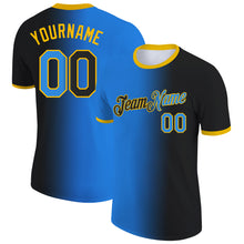 Laden Sie das Bild in den Galerie-Viewer, Custom Black Powder Blue-Gold Gradient Fashion Performance T-Shirt