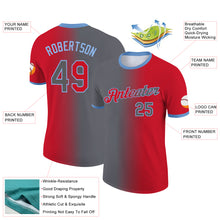 Laden Sie das Bild in den Galerie-Viewer, Custom Red Steel Gray-Light Blue Gradient Fashion Performance T-Shirt