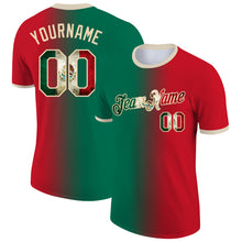 Laden Sie das Bild in den Galerie-Viewer, Custom Red Vintage Mexican Flag Kelly Green-City Cream Gradient Fashion Performance T-Shirt