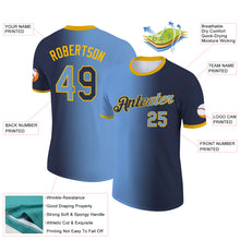 Загрузить изображение в средство просмотра галереи, Custom Navy Light Blue-Gold Gradient Fashion Performance T-Shirt