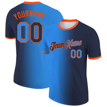Загрузить изображение в средство просмотра галереи, Custom Navy Powder Blue-Orange Gradient Fashion Performance T-Shirt
