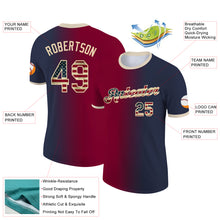 Laden Sie das Bild in den Galerie-Viewer, Custom Navy Vintage USA Flag Maroon-City Cream Gradient Fashion Performance T-Shirt