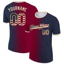 Laden Sie das Bild in den Galerie-Viewer, Custom Navy Vintage USA Flag Maroon-City Cream Gradient Fashion Performance T-Shirt