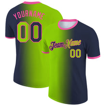 Load image into Gallery viewer, Custom Navy Neon Green-Pink Gradient Fashion Performance T-Shirt