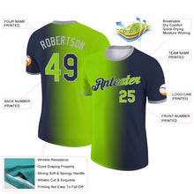 Charger l'image dans la galerie, Custom Navy Neon Green-Gray Gradient Fashion Performance T-Shirt