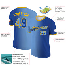 Load image into Gallery viewer, Custom Royal Light Blue-Gold Gradient Fashion Performance T-Shirt