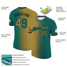 Load image into Gallery viewer, Custom Teal Old Gold-Black Gradient Fashion Performance T-Shirt