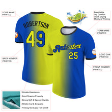 Load image into Gallery viewer, Custom Thunder Blue Neon Yellow-Black Gradient Fashion Performance T-Shirt
