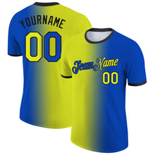 Load image into Gallery viewer, Custom Thunder Blue Neon Yellow-Black Gradient Fashion Performance T-Shirt