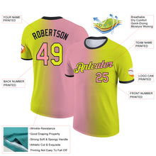 Load image into Gallery viewer, Custom Neon Yellow Medium Pink-Black Gradient Fashion Performance T-Shirt