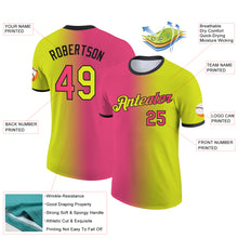 Load image into Gallery viewer, Custom Neon Yellow Neon Pink-Black Gradient Fashion Performance T-Shirt