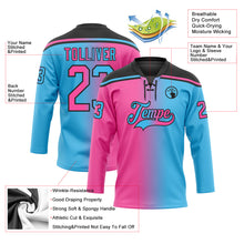 Load image into Gallery viewer, Custom Sky Blue Pink-Black Gradient Fashion Hockey Lace Neck Jersey
