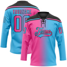 Load image into Gallery viewer, Custom Sky Blue Pink-Black Gradient Fashion Hockey Lace Neck Jersey