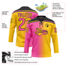 Charger l'image dans la galerie, Custom Yellow Pink-Black Gradient Fashion Hockey Lace Neck Jersey