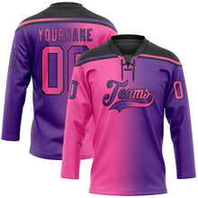 Load image into Gallery viewer, Custom Purple Pink-Black Gradient Fashion Hockey Lace Neck Jersey