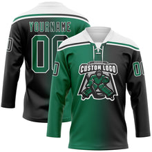 Charger l'image dans la galerie, Custom Black Kelly Green-White Gradient Fashion Hockey Lace Neck Jersey