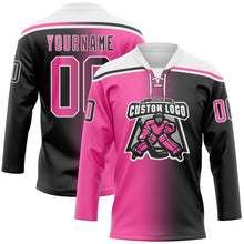 Charger l'image dans la galerie, Custom Black Pink-White Gradient Fashion Hockey Lace Neck Jersey