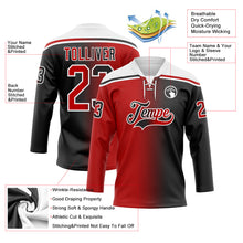 Laden Sie das Bild in den Galerie-Viewer, Custom Black Red-White Gradient Fashion Hockey Lace Neck Jersey