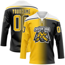 Charger l'image dans la galerie, Custom Black Yellow-White Gradient Fashion Hockey Lace Neck Jersey