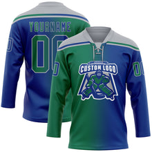 Load image into Gallery viewer, Custom Royal Kelly Green-Gray Gradient Fashion Hockey Lace Neck Jersey