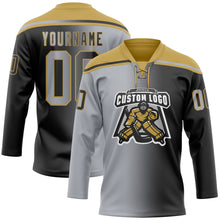 Laden Sie das Bild in den Galerie-Viewer, Custom Black Gray-Old Gold Gradient Fashion Hockey Lace Neck Jersey