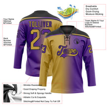 Load image into Gallery viewer, Custom Purple Old Gold-Black Gradient Fashion Hockey Lace Neck Jersey