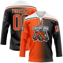 Charger l'image dans la galerie, Custom Black Orange-White Gradient Fashion Hockey Lace Neck Jersey