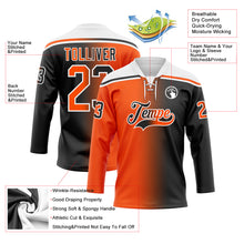 Charger l'image dans la galerie, Custom Black Orange-White Gradient Fashion Hockey Lace Neck Jersey