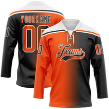 Charger l'image dans la galerie, Custom Black Orange-White Gradient Fashion Hockey Lace Neck Jersey